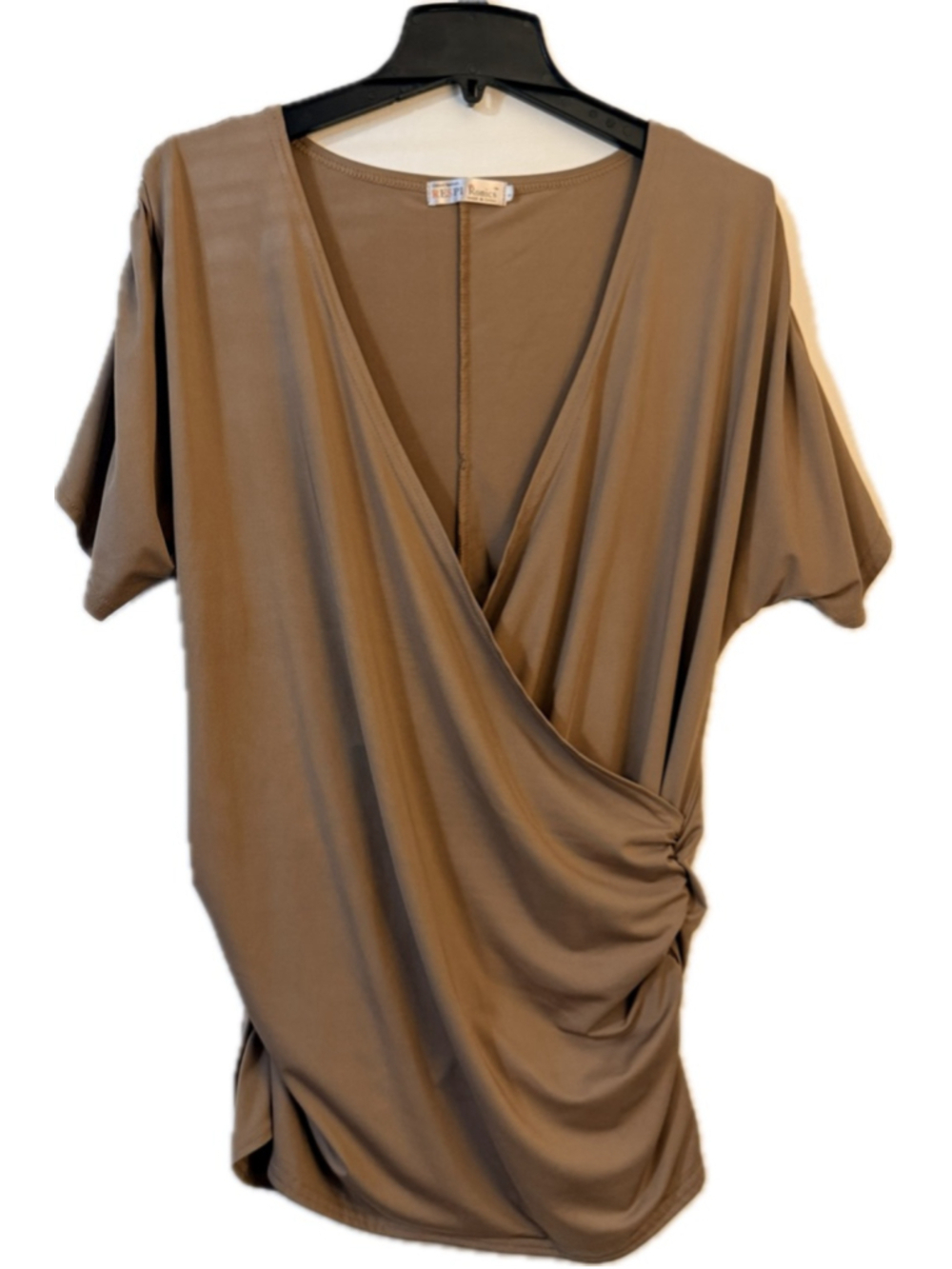 Respi Ronics Women's Draped Surplice Top – Taupe Brown Size L (b10)